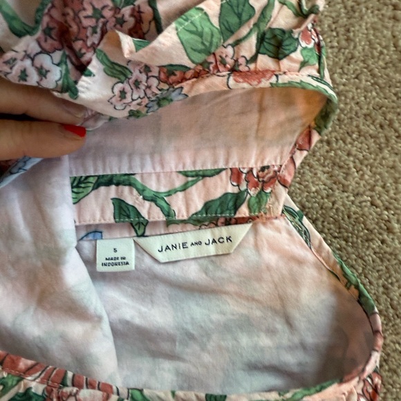 Janie and Jack Floral Ruffle Romper - Pink and Green - Picture 2 of 3